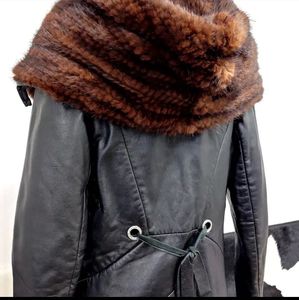 Leather faux fur coat