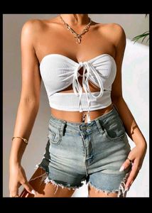 White Ribbed Tie-Front Tube Top