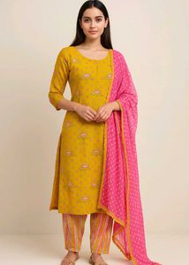 Yellow Printed Kurta Set