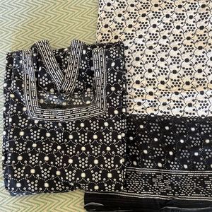 Kurta with Duppatta Black and White Combination