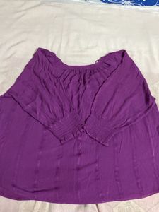 Self Embossed Round V Neck Long Slv Loose Fit Top