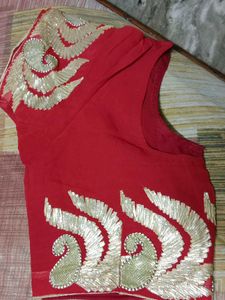 Red Saree with Gold Embroidery
