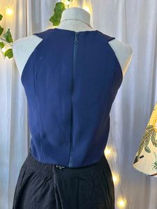 Navy Pleated Halter Top