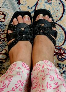 Studded Black Leather Slides