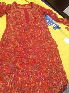 Red chikan kurta