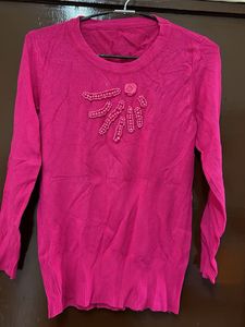 Pink Embellished Knit Sweater