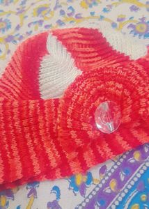 Hand Knitted Red and White Hat