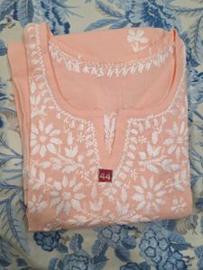 Peach  chikankari Embroidered Kurta