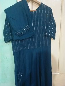 Teal Blue Kurta Set With Sequence Work