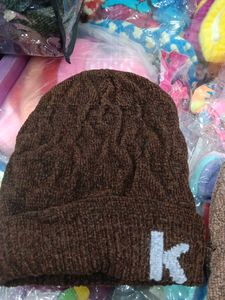 Brown Knit Beanie with 'K' Detail premium