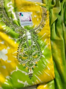 Yellow &amp; Green Cotton Rayon Suit