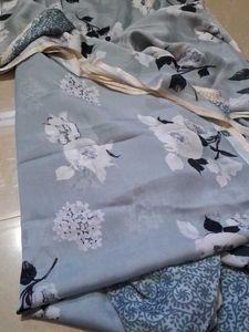 Floral Print Saree - Light Blue