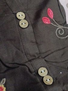Embroidered Brown Tunic - Size M