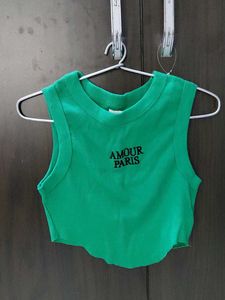 Green 'Amour Paris' Crop Top