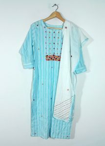 Light Blue Embroidered Kurta & Duppata (Women's)