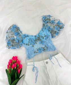 Blue Butterfly Corset Top