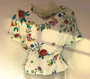 White Floral Cinched Waist Top