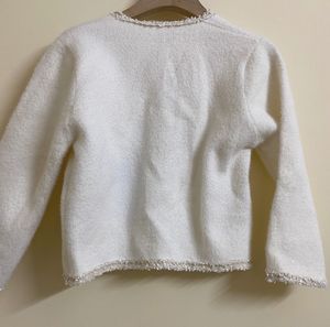 🧥 Elegant White Tweed- Pearl Button Cardigan