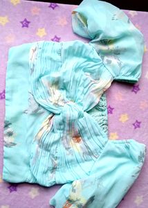 Chic Pleated Floral Off-Shoulder Top – Mint Blue