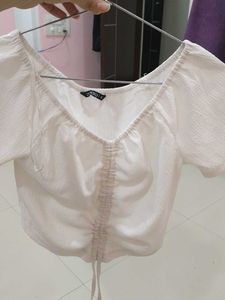 Zudio White Ruched Crop Top - Size S