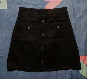 Chic Black Button-Front A-Line Mini Skirt