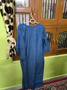 Embroidered Denim Kurta