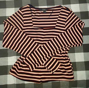 Orange , White And Black Strips Top