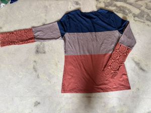 stripped Lace Sleeve Top