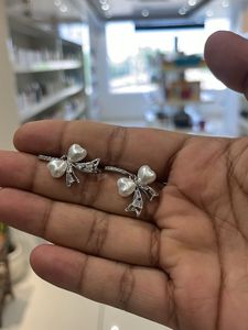 Pearl &amp; Crystal Bow Drop Earrings