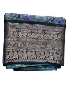 Elegant Sea Green Kota Silk Printed Saree with Ric