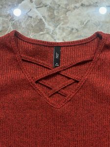 Crisscross V-Neck Red Top