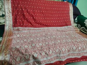 Red &amp; Gold Banarasi Silk Saree