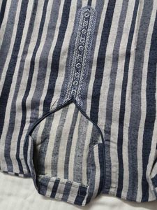 Women Blue Cotton Striped Printed Kurta Set