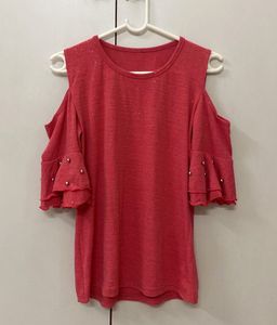 Stylish Rose Pink Cold Shoulder Top