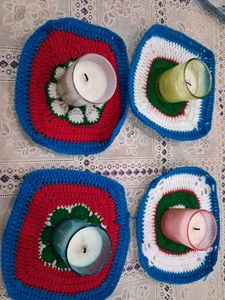 Handmade Crochet Candle Coasters (Set of 4)