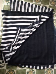 Stripted Black White Saree