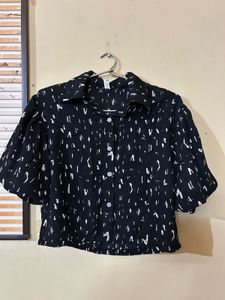Patterned Black Crop Shirt