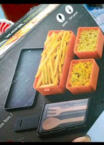 Lunch Box with Utensils Green /Orange