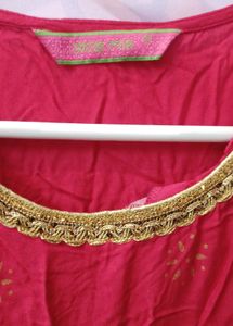 Red Printed A Line With Jacket Kurta