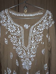 Chikankari Brown Short Kurti