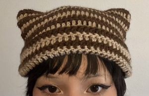 Striped Crochet cat Beanie