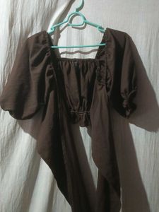 Brown Tie-Up Crop Top