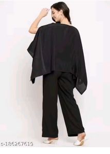 Women Co-ords Black Non stretch Jumpsuits set of 2