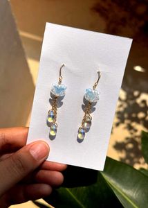 Handmade Blue Floral Earrings with Golden Chains ✨