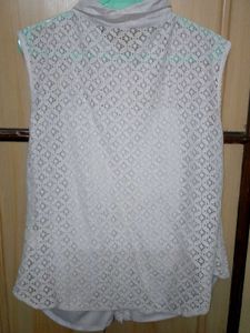 White net cut sleeves shirt