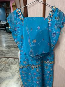 Teal Floral Embroidered Dress