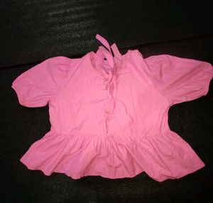 Pink Peplum Tie-Front Top