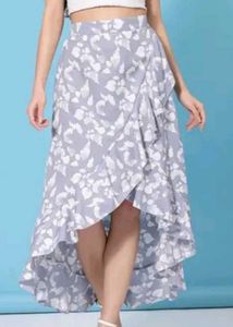 Blue Floral Ruffle Skirt