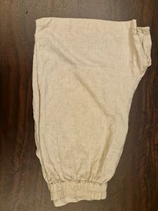 Beige Wide Pleated Linen Look Shorts