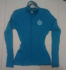 Ralph Lauren Blue Cable Knit Zip Up Sweater